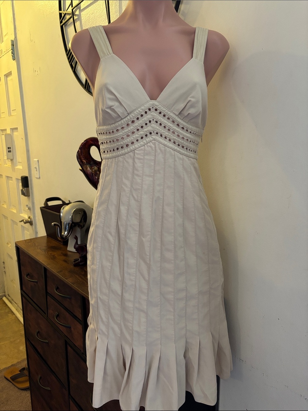 #237 Catherine Malandrino Cream Midi Dress with Eyelet Detail
